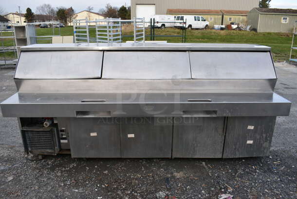 WOW! 2009 Randell Model PH120E3 Stainless Steel Commercial Prep Table Bain Marie Mega Top w/ 3 Lids and 4 Doors. 115 Volts, 1 Phase. 120x40x54.5. Tested and Does Not Power On - Image 1 of 10