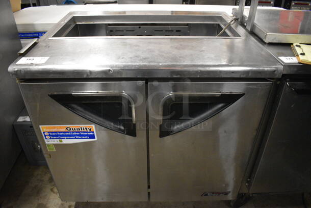 GREAT! Turbo Air Model TST-36SD Stainless Steel Commercial Prep Table w/ 2 Lower Doors on Commercial Casters. 115 Volts, 1 Phase. 36.5x30x36. Tested and Working! - Image 1 of 6