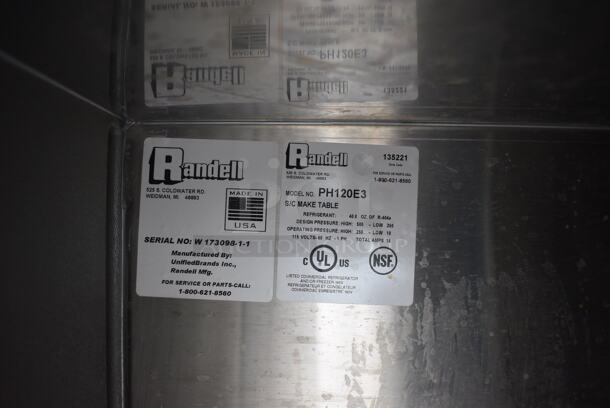 WOW! 2009 Randell Model PH120E3 Stainless Steel Commercial Prep Table Bain Marie Mega Top w/ 3 Lids and 4 Doors. 115 Volts, 1 Phase. 120x40x54.5. Tested and Does Not Power On - Image 10 of 10