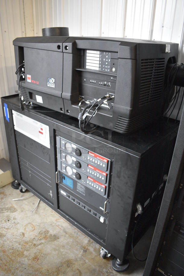 MARVELOUS! 2012 Barco Model DP2K-12C Commercial Countertop DLP Cinema Projector on Cabinet w/ Film-Tech FT21 Automation Cinema System, 4 Dolby CP750 Digital Cinema Processors, DCM Powercom, TV Monitor and Tripp Lite Surge Protector. 200-240 Volts. 26x38x22, 24x53x38 - Image 8 of 11