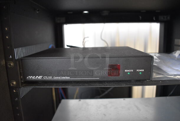 7 FANTASTIC! Items In Black Metal Rack Unit; Inline CTL101 Central Interface, Dolby CP750 Digital Cinema Processor, CM Series , 3 QSC BCA1622 Digital Cinema Amplifiers and Component Engineering LS-30-M. 22.5x22x69. 7 Times Your Bid! - Image 3 of 8