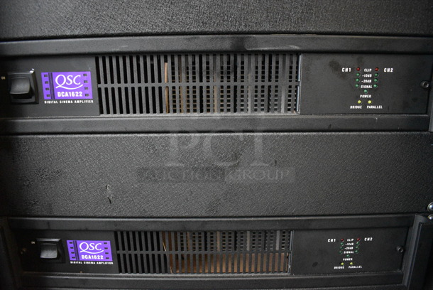 7 FANTASTIC! Items In Black Metal Rack Unit; Inline CTL101 Central Interface, Dolby CP750 Digital Cinema Processor, CM Series , 3 QSC BCA1622 Digital Cinema Amplifiers and Component Engineering LS-30-M. 22.5x22x69. 7 Times Your Bid! - Image 5 of 8