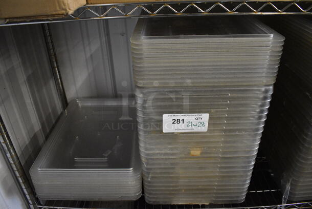 21 Clear Poly Bins w/ 28 Lids. 12x18x3. 21 Times Your Bid! - Image 1 of 2