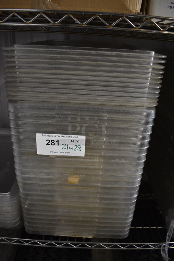 21 Clear Poly Bins w/ 28 Lids. 12x18x3. 21 Times Your Bid! - Image 2 of 2