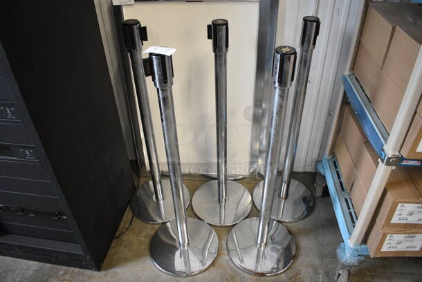 5 Tensabarrier Chrome Finish Stanchions. 14x14x40. 5 Times Your Bid!