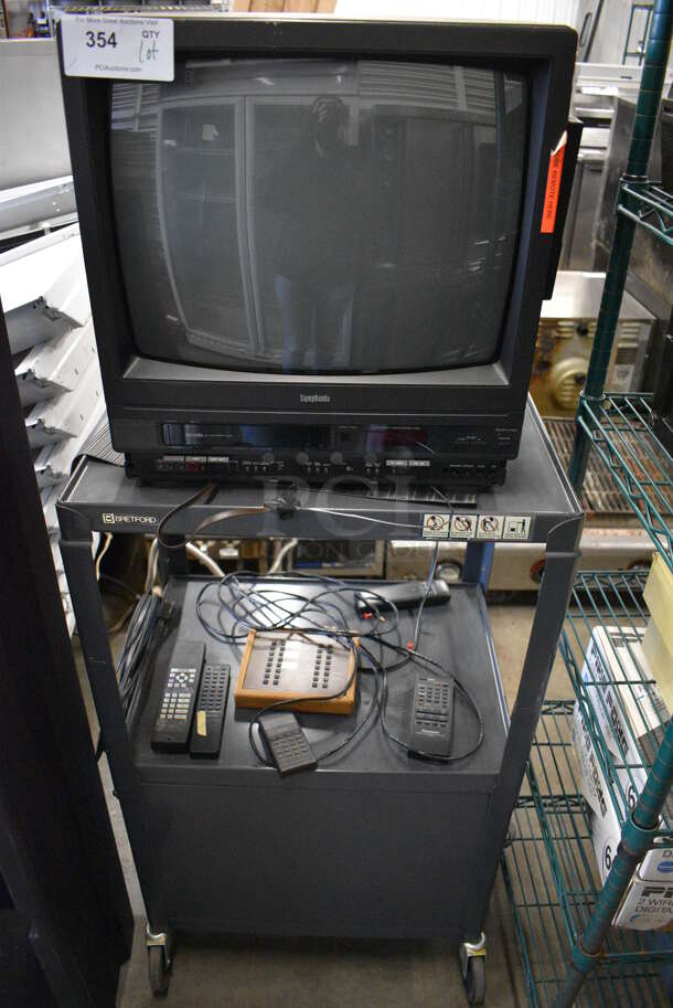 ALL ONE MONEY! Lot of Symponic 20" Television on Bretford Black Metal AV Cart! 24x18x42 - Image 1 of 5