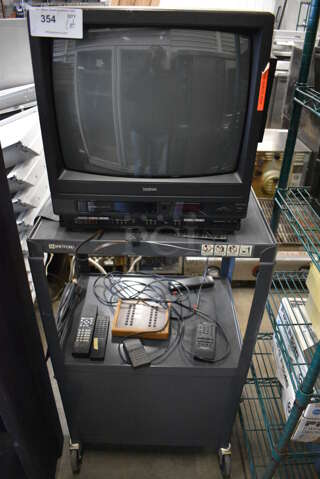 ALL ONE MONEY! Lot of Symponic 20" Television on Bretford Black Metal AV Cart! 24x18x42