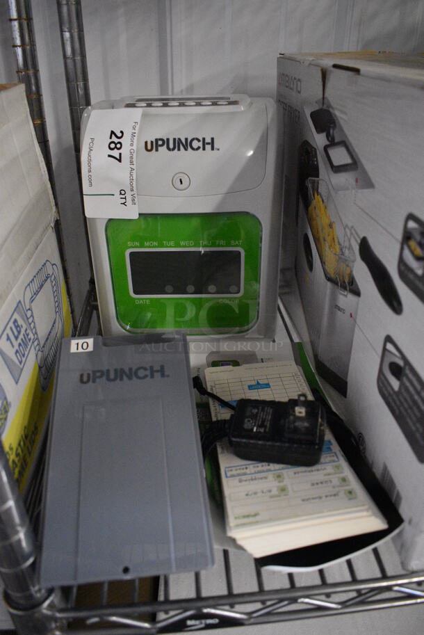 uPunch Model HN3000 Countertop Time Clock w/ Gray Poly Timecard Holder and Timecards! 8x4.5x10