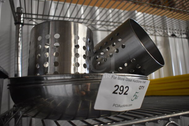 5 Various Metal Items; 3 Bowls and 2 Silverware Holders. Includes 10.5x10.5x2. 5 Times Your Bid! - Image 3 of 3