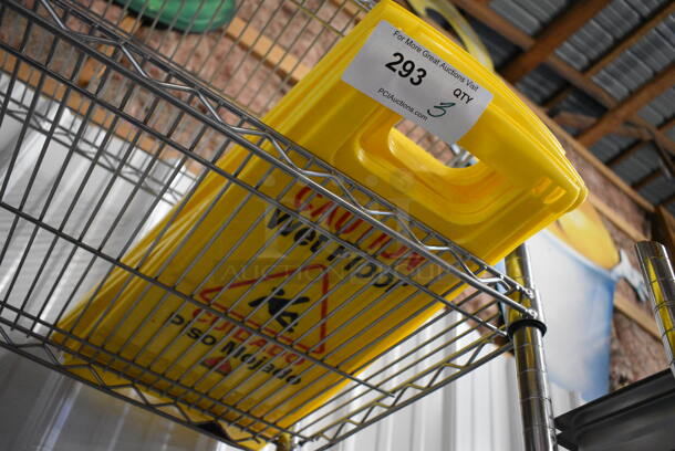 3 Yellow Poly Wet Floor Caution Signs. 11.5x1x25. 3 Times Your Bid!