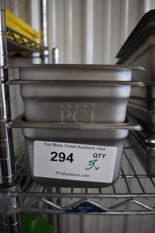 3 Stainless Steel 1/6 Size Drop In Bins. 1/6x4, 1/6x6. 3 Times Your Bid!