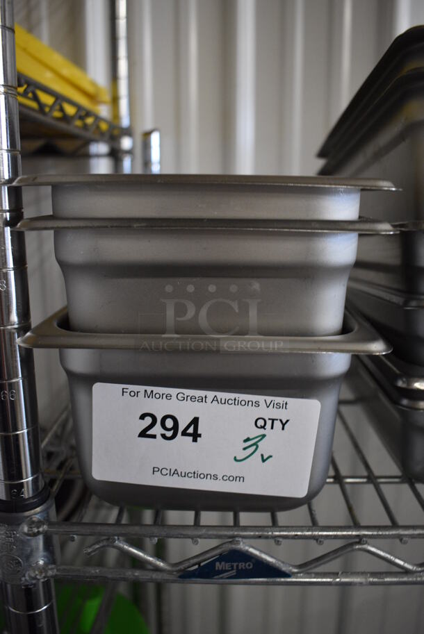 3 Stainless Steel 1/6 Size Drop In Bins. 1/6x4, 1/6x6. 3 Times Your Bid! - Image 1 of 2