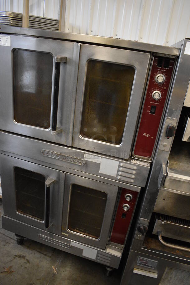 2 FANTASTIC! Southbend Stainless Steel Commercial Gas Powered Full Size Convection Ovens w/ View Through Doors, Metal Oven Racks and Thermostatic Controls on Commercial Casters. 38x40x71. 2 Times Your Bid! - Image 2 of 9