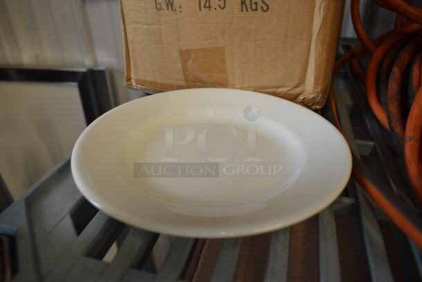 24 BRAND NEW IN BOX! White Ceramic Plates. 7x7x1. 24 Times Your Bid! - Image 1 of 3