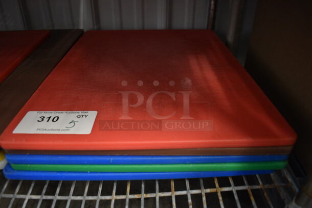 5 Cutting Boards; Red, Brown, 2 Blue and Green. 15x20x0.5. 5 Times Your Bid!