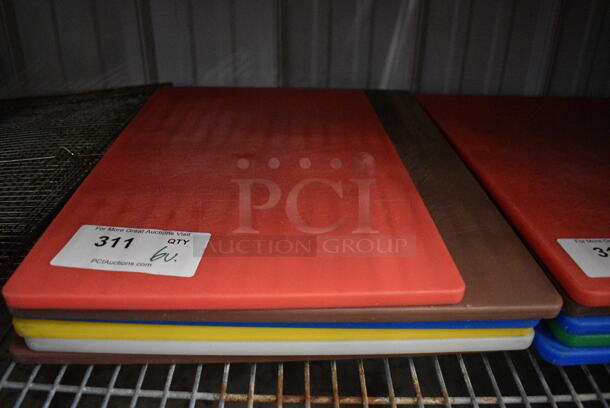 6 Cutting Boards; Red, 2 Brown, Blue, Yellow and White. 15x20x0.5, 12x18x0.5. 6 Times Your Bid!
