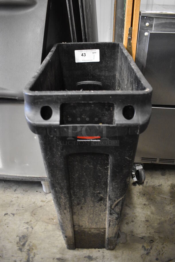 Rubbermaid Black Poly Slim Jim Trash Can. 11x22x30 - Image 1 of 3