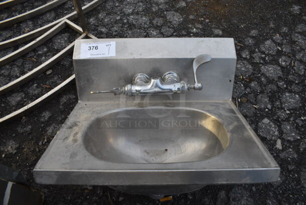 Stainless Steel Commercial Single Bay Wall Mount Sink w/ Handles. 18.5x15x18