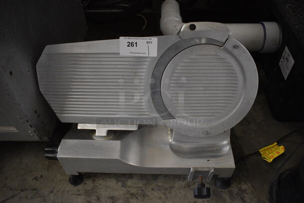Stainless Steel Commercial Countertop Meat Slicer w/ Blade Sharpener. 25x17x18. Cannot Test - Unit Needs New Power Switch