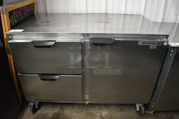 SWEET! Beverage Air Stainless Steel Commercial Undercounter Cooler w/ Door and 2 Drawers on Commercial Casters. 115 Volts, 1 Phase. 48x30x34.5. Tested and Powers On But Does Not Get Cold