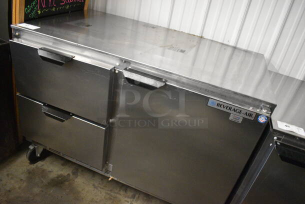 SWEET! Beverage Air Stainless Steel Commercial Undercounter Cooler w/ Door and 2 Drawers on Commercial Casters. 115 Volts, 1 Phase. 48x30x34.5. Tested and Powers On But Does Not Get Cold - Image 3 of 7