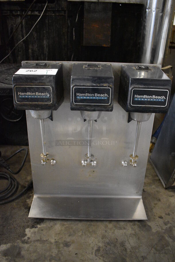 NICE! Hamilton Beach Stainless Steel Commercial Countertop 3 Head Milkshake Mixer. 16x8x21. Tested and Working!