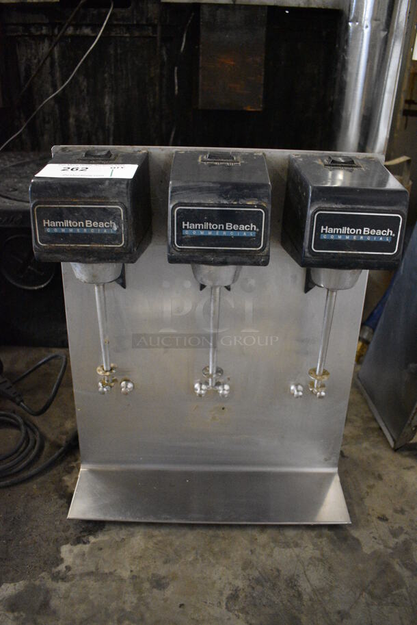 NICE! Hamilton Beach Stainless Steel Commercial Countertop 3 Head Milkshake Mixer. 16x8x21. Tested and Working! - Image 1 of 4