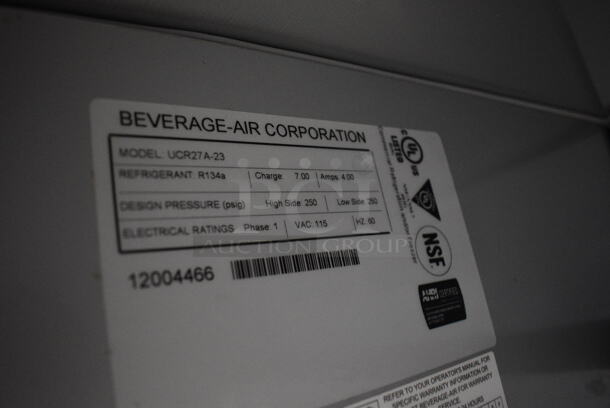 NICE! Beverage Air Model UCR27A-23 Stainless Steel Commercial Single Door Undercounter Cooler on Commercial Casters. 115 Volts, 1 Phase. 27x30x31.5. Tested and Working! - Image 6 of 6