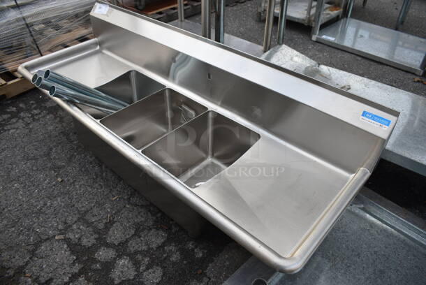 BRAND NEW! BK Stainless Steel Commercial 3 Bay Sink w/ Dual Drainboards. Comes w/ Legs! 60x20x23. Bays 10x14x10. Drainboards 13x16x2. Legs 22 - Image 3 of 5