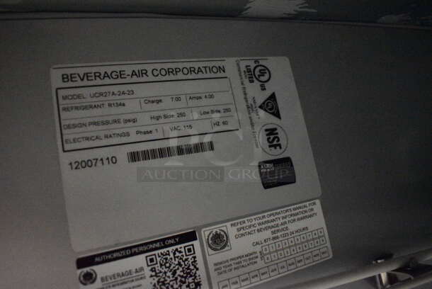 NICE! Beverage Air Model UCR27A-24-23 Stainless Steel Commercial Single Door Undercounter Cooler on Commercial Casters. 115 Volts, 1 Phase. 27x30x31.5. Tested and Working! - Image 5 of 5