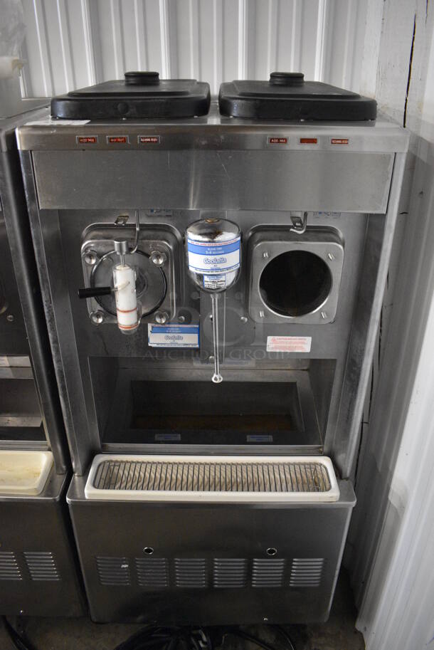 FANTASTIC! 2007 Taylor Model 342D-27 Stainless Steel Commercial Floor Style Air Cooled 2 Flavor Frozen Beverage Machine w/ Drink Mixing Attachment on Commercial Casters. 208-230 Volts, 1 Phase. 26x33x58