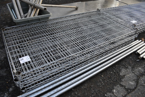 ALL ONE MONEY! Lot of 4 Chrome Finish Metro Style Shelves w/ 4 Chrome Finish Poles! 48x24x1.5, 63"