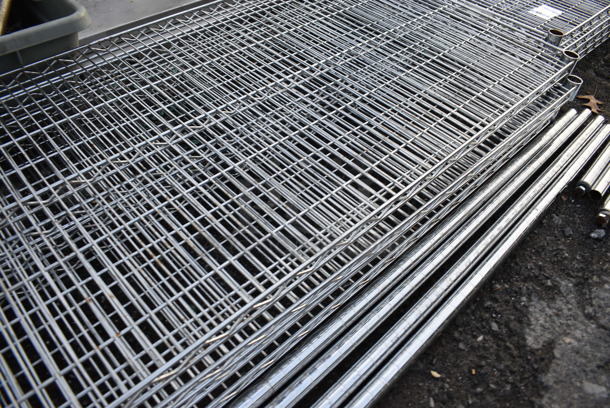 ALL ONE MONEY! Lot of 4 Chrome Finish Metro Style Shelves w/ 4 Chrome Finish Poles! 48x24x1.5, 63" - Image 3 of 3