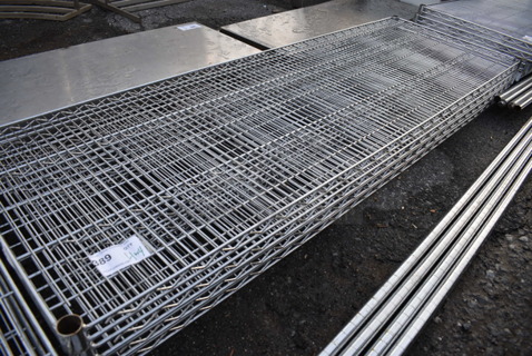 ALL ONE MONEY! Lot of 4 Chrome Finish Metro Style Shelves w/ 4 Chrome Finish Poles! 72x24x1.5, 86"