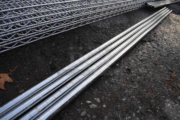 ALL ONE MONEY! Lot of 4 Chrome Finish Metro Style Shelves w/ 4 Chrome Finish Poles! 72x24x1.5, 86" - Image 2 of 3
