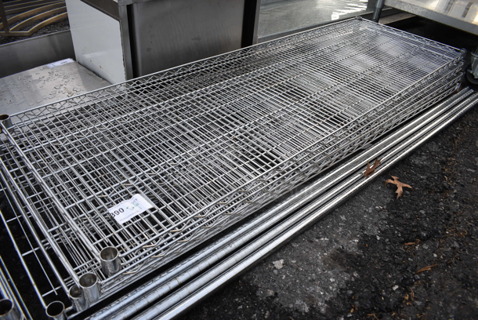 ALL ONE MONEY! Lot of 5 Chrome Finish Metro Style Shelves w/ 4 Chrome Finish Poles! 72x24x1.5, 86"