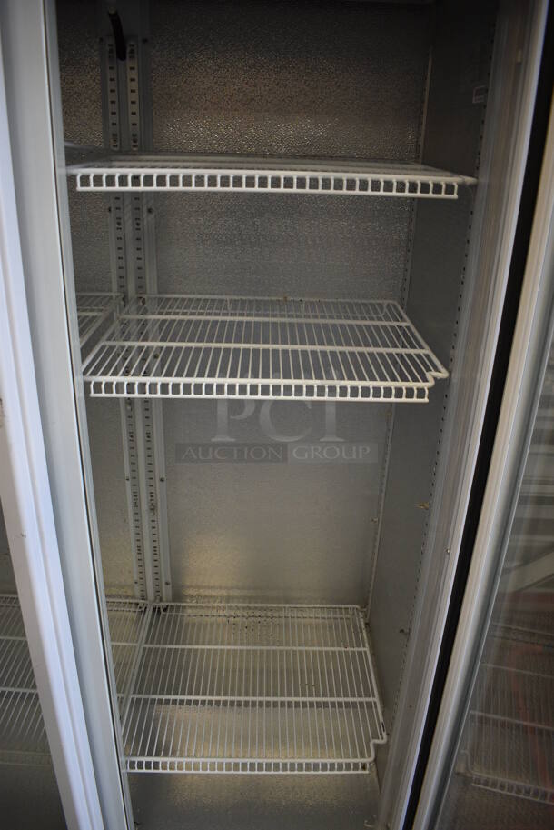 GREAT! SG Merchandising Model HUS-Z10-HY Metal Commercial 2 Door Reach In Cooler Merchandiser w/ Poly Coated Racks. 110 Volts, 1 Phase. 47x27x78. Tested and Working! - Image 5 of 6