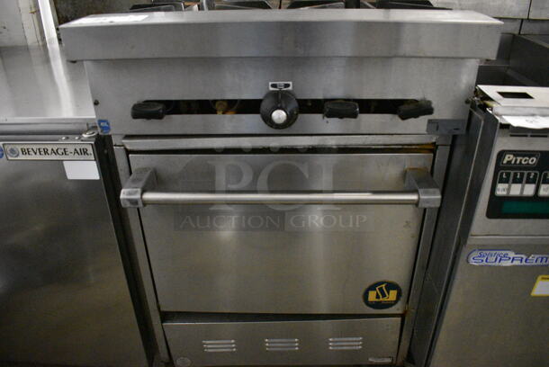 GREAT! Garland Model S-4-20 Stainless Steel Commercial Natural Gas Powered 4 Burner Range w/ Lower Oven and Stainless Steel Overshelf. 24x33x59 - Image 5 of 9