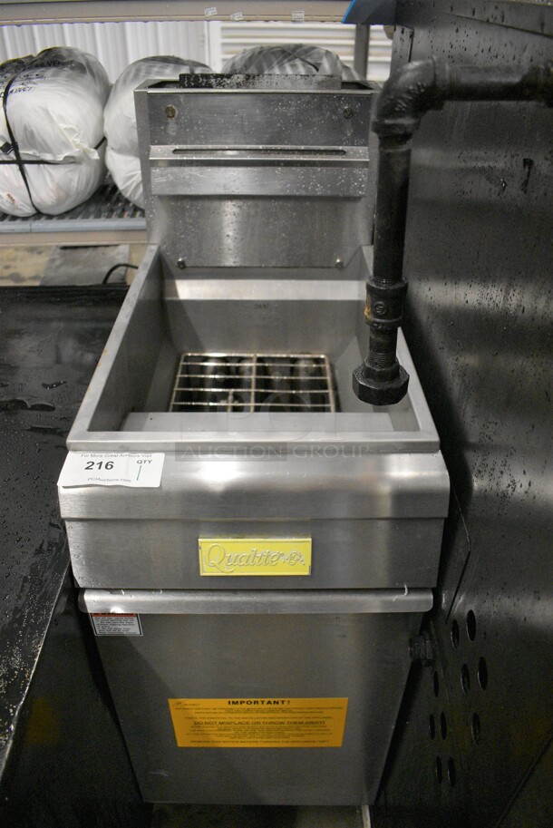 NICE! 2018 Qualite Model QL-9/NG Stainless Steel Commercial Floor Style Natural Gas Powered Fryer. 90,000 BTU. 15.5x30x46