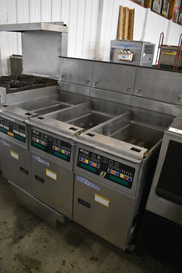 BEAUTIFUL! 2012 Pitco Frialator Model SSH60 ENERGY STAR Stainless Steel Commercial Floor Style Natural Gas Powered 3 Bay Deep Fat Fryer w/ Filtration System on Commercial Casters. 80,000 BTU. 47x35x48 - Image 2 of 11