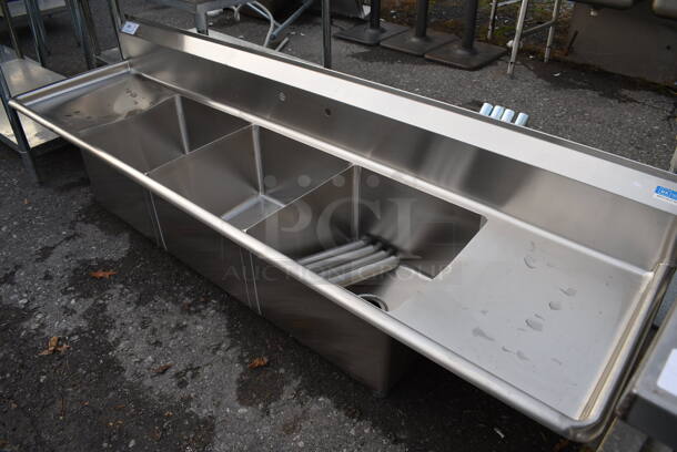 BRAND NEW! BK Stainless Steel Commercial 3 Bay Sink w/ Dual Drainboards. Comes w/ 4 Legs! 90x24x24. Bays 18x18x12. Drainboards 16x20x2. Legs 19" - Image 2 of 4