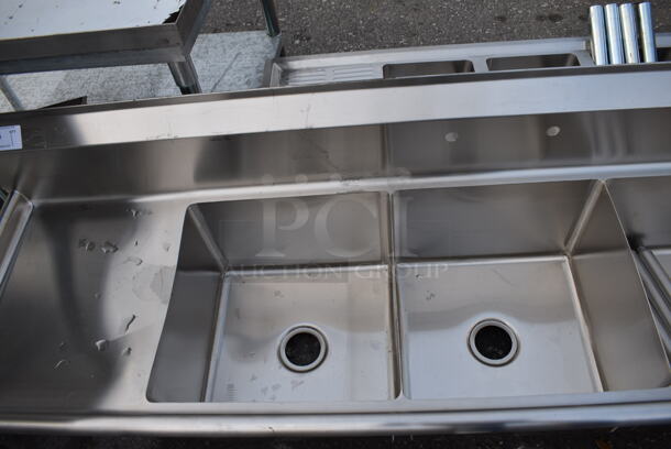 BRAND NEW! BK Stainless Steel Commercial 3 Bay Sink w/ Dual Drainboards. Comes w/ 4 Legs! 90x24x24. Bays 18x18x12. Drainboards 16x20x2. Legs 19" - Image 4 of 4