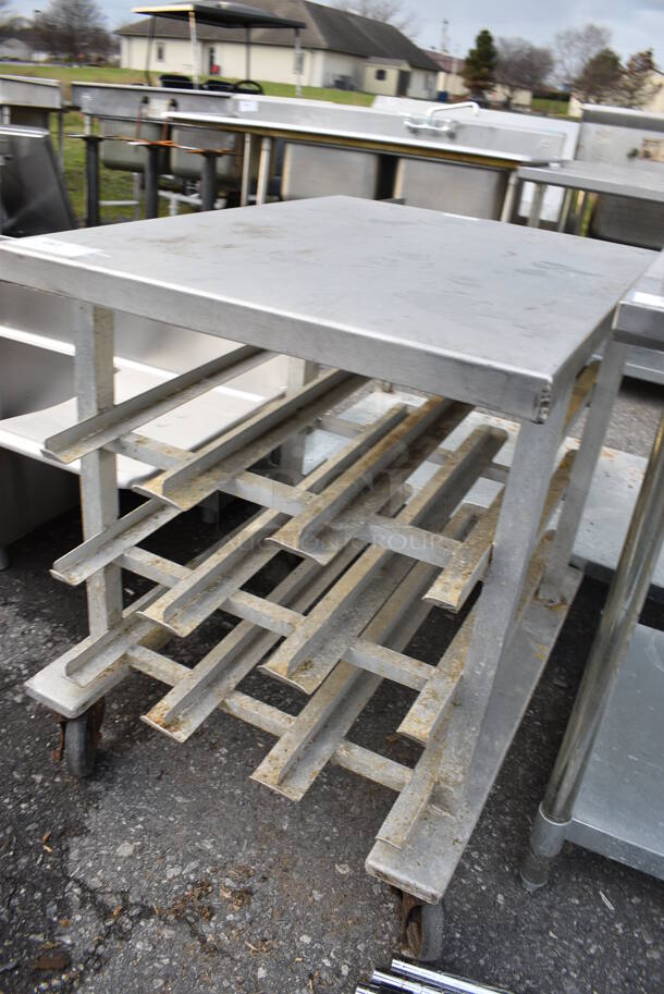 Metal Commercial Transport Pan Rack w/ Countertop on Commercial Casters. 27x35x33 - Image 3 of 4