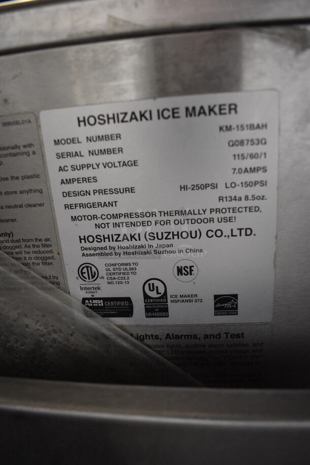 GREAT! Hoshizaki Model KM-151BAH Stainless Steel Commercial Air Cooled Self Contained Ice Machine. 115 Volts, 1 Phase. 24x28x39.5 - Image 7 of 7