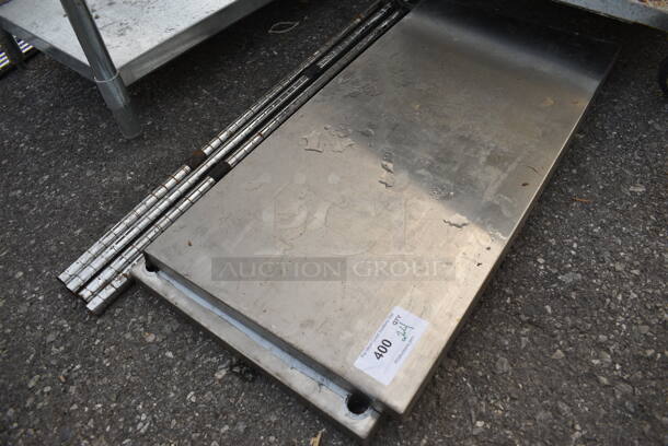 ALL ONE MONEY! Lot of Stainless Steel Tabletop, Metal Undershelf and 4 Chrome Finish Poles! 36x18x1.5, 40" - Image 2 of 3