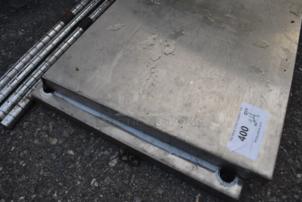 ALL ONE MONEY! Lot of Stainless Steel Tabletop, Metal Undershelf and 4 Chrome Finish Poles! 36x18x1.5, 40" - Image 3 of 3