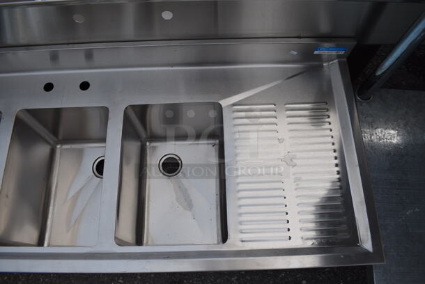 BRAND NEW! BK Stainless Steel Commercial 3 Bay Bar Sink w/ Dual Drainboards. Comes w/ 4 Legs! 60x22x17. Bays 10x14x10. Drainboards 11x19x1. Legs 21" - Image 4 of 6
