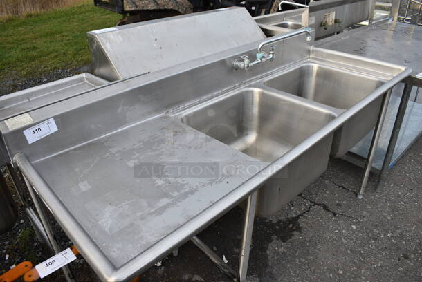 Stainless Steel Commercial 2 Bay Sink w/ Faucet, Handles and Left Side Drainboard. 72x27x40. Bays 20x20x12. Drainboard 22x23x2 - Image 2 of 4