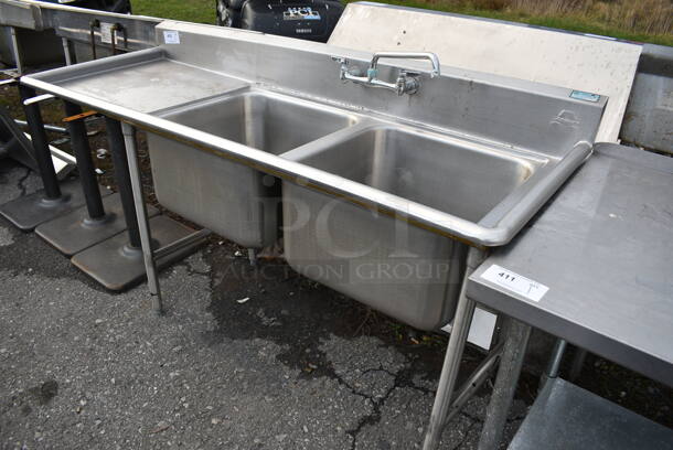 Stainless Steel Commercial 2 Bay Sink w/ Faucet, Handles and Left Side Drainboard. 72x27x40. Bays 20x20x12. Drainboard 22x23x2 - Image 3 of 4