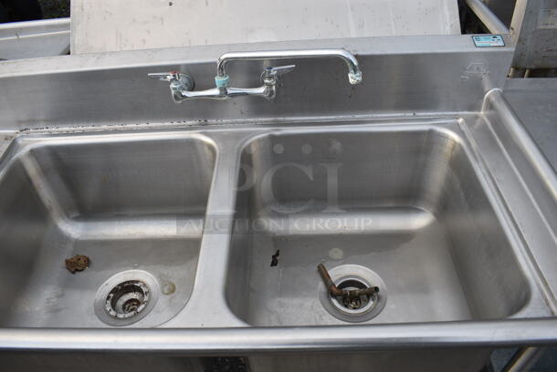 Stainless Steel Commercial 2 Bay Sink w/ Faucet, Handles and Left Side Drainboard. 72x27x40. Bays 20x20x12. Drainboard 22x23x2 - Image 4 of 4
